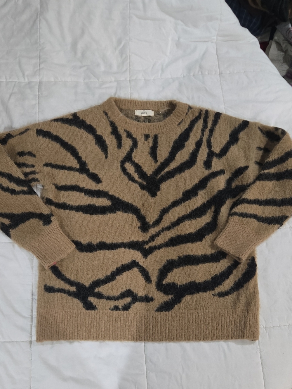 entro Tan and Black Fuzzy Knit Sweater